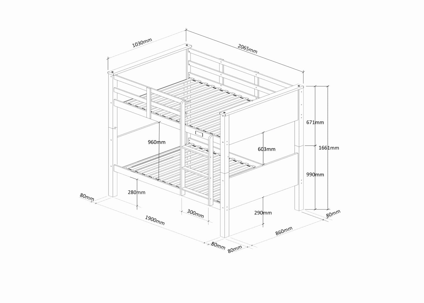 Langham Triple Bunk in White
