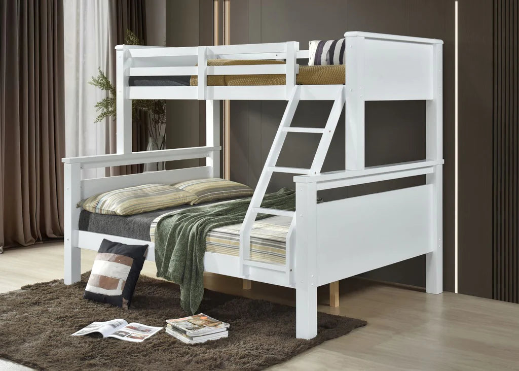 Triple White Bunk Bed with Mattresses